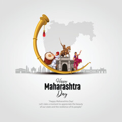happy Maharashtra Day with Maharashtra map vector and outline background. abstract vector illustration design.