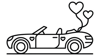 Obraz premium romantic car with hearts line art illustration, love and relationship concept, minimalist outline design for valentine celebration theme