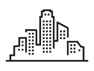 Naklejka premium Modern Urban Cityscape Skyline Line Icon Vector Illustration for Real Estate Development and Metropolitan Business Design