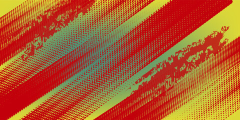 Fototapeta premium Abstract Red And Yellow Diagonal Halftone Texture With Retro Grunge Pattern And Vivid Brush Strokes