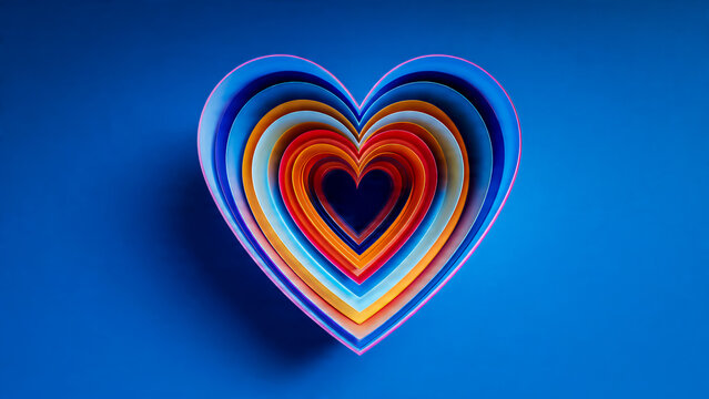 Coeur 3 d en papier sur fond bleu