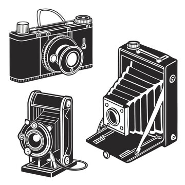Vintage cameras with different designs and features