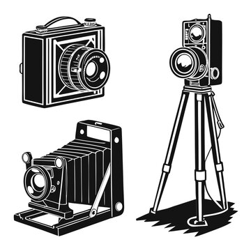 Vintage cameras on white background