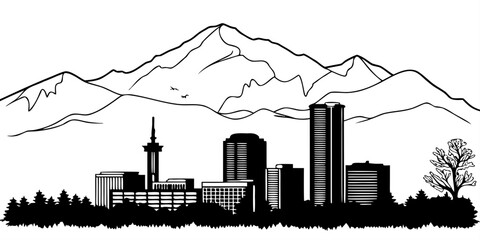 Obraz premium USA, US, U.S, United States - Denver skyline mountains minimal svg simple line vector black white