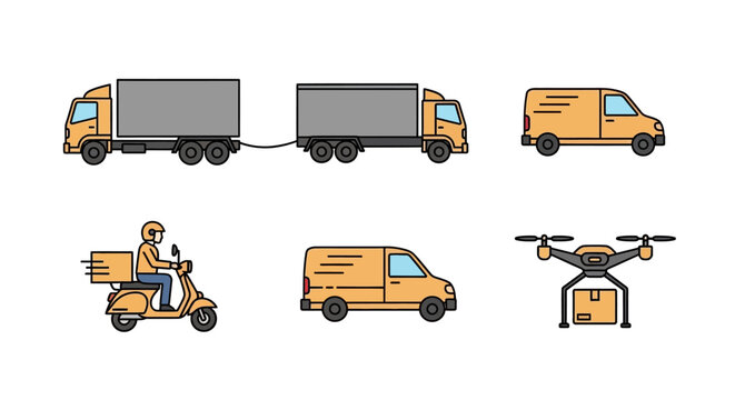 Variety of Delivery Trucks and Vehicles.