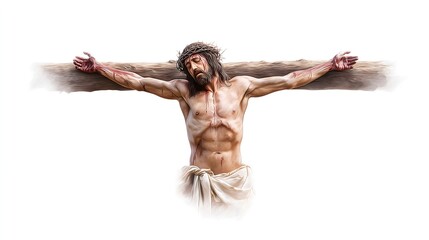 Obraz premium Jesus on the cross on white background in watercolor style