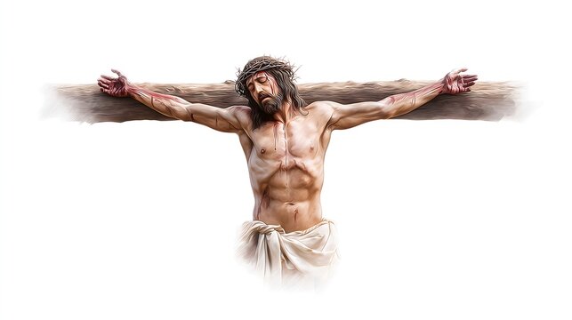 Jesus on the cross on white background in watercolor style