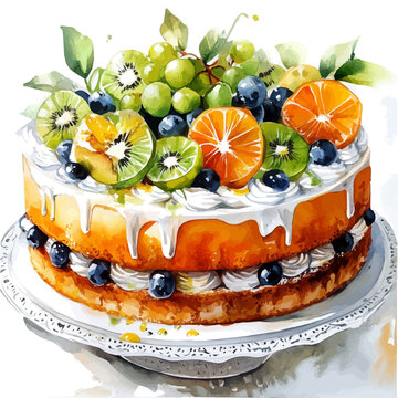 watercolor of Cassata draw illustration, isolated on a white background.