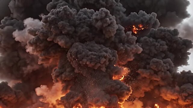 Massive Industrial Explosion and Fireball Producing Dense Black Smoke Plume, Catastrophic