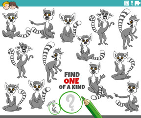 one of a kind puzzle activity with funny cartoon lemurs animals © Igor Zakowski