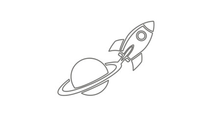 Rocket Ship Launching Past Saturn Planet with Rings - Outline Icon © Free Account