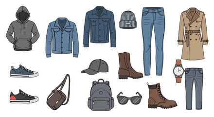 Collection of mens clothing and accessories. © Tujuenam