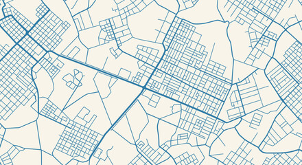 Fototapeta premium Detailed Blue Line City Map with Streets and Urban Blocks on Light Background