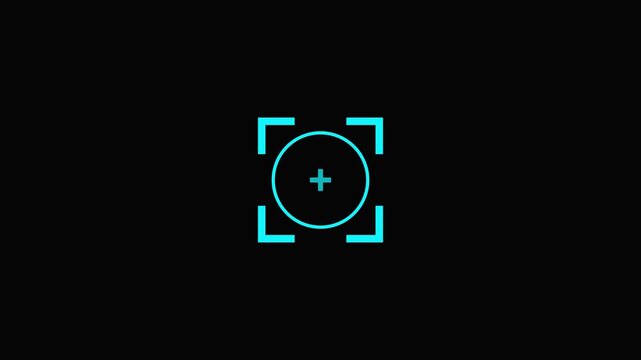 Minimalist Camera Viewfinder Interface with Plus Sign and Corner Brackets on Black Background for Editing Software or App.