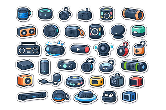 Devices white outline icon set simple vector speakers bluetooth simple shapes clipart set generation icon image