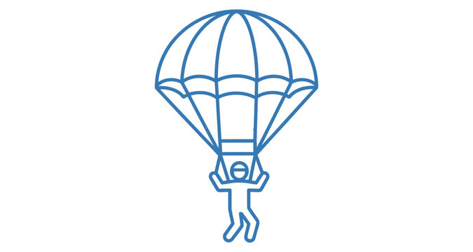 Parachutist descending with parachute simple line icon minimal illustration