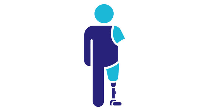 Person with prosthetic limb and arm icon isolated on white background
