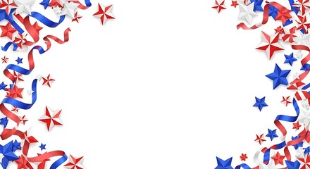 Obraz premium Patriotic border with red white and blue stars and ribbons on a clean white background design