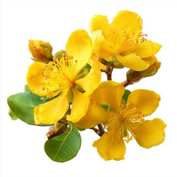 bright yellow ochna flower on white background