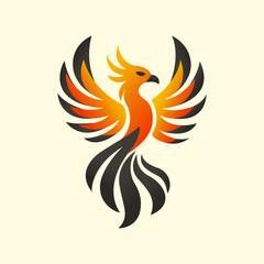 Obraz premium Phoenix logo design with fire wings and bird silhouette vector illustration.