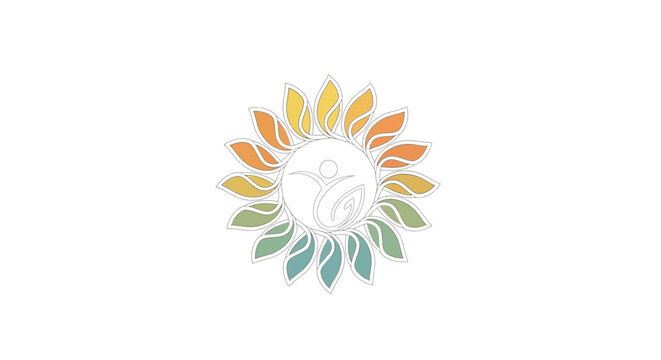 Colorful Sun Logo With Leaves.