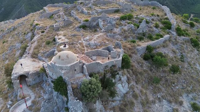 Aerial Top View Footage of Borsh Castle Ruins in Albania