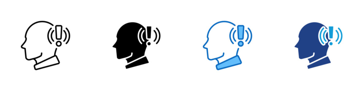Alert Awareness Multiple Style Icon Design Vector - Human head with exclamation mark representing risk awareness, cognitive alertness, and safety perception