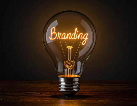 Glühbirne mit einem Glühdraht das aussieht wie das Wort "Branding"