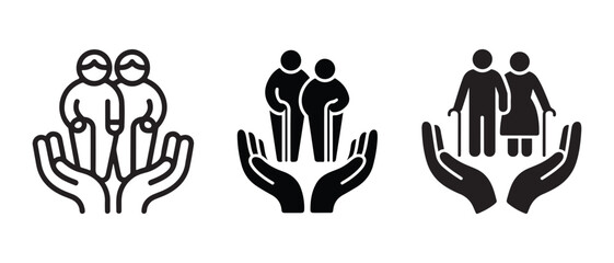 Fototapeta premium Generations of family holding hands in silhouette against white background, unity and support concept.