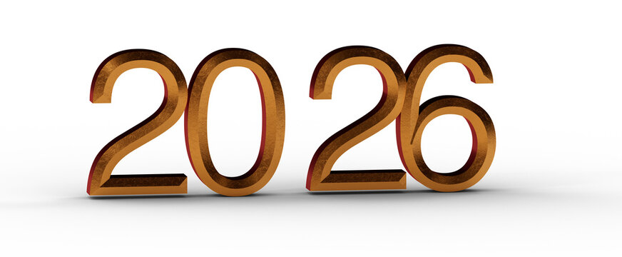 2026 in golden 3D style on a white background, perfect for New Year, resolutions and financial concept. Ready for your c