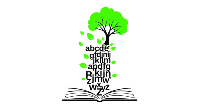 Book with tree and alphabet letters.