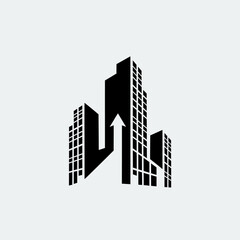 Obraz premium Black silhouette of growing city buildings.