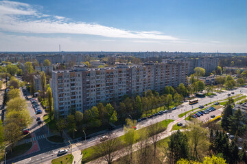 Wilanow, Warsaw, drone, bird view, aerial, city, urban, street, building, roof, sky, clouds, summer time, drone, dron  © olo