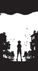 Obraz premium Black silhouette city scene vector illustration