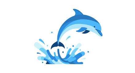 Stylized blue dolphin jumps out of water splash © LOGO KIKUK