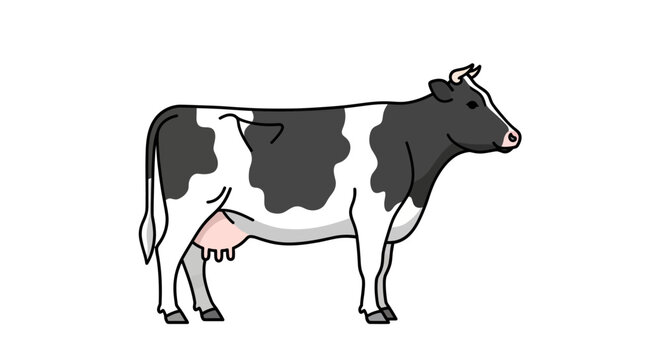 Side view illustration of a black and white Holstein dairy cow isolated on white background.