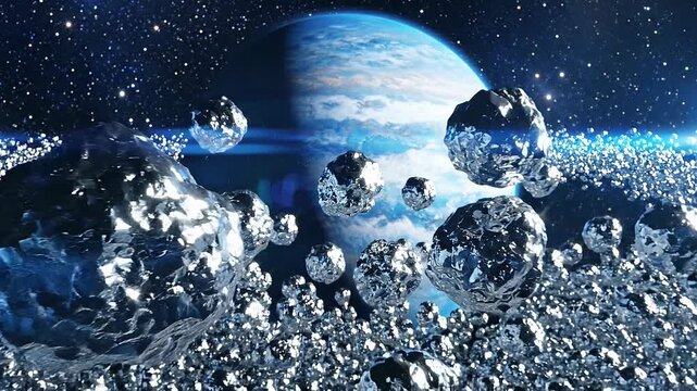 Vast Space Scene With A Ringed Planet And Asteroid Belt In Cosmic Background
