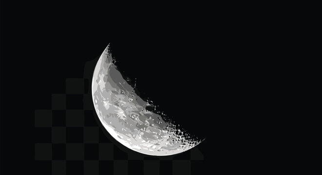 Modern black halftone dot gradient crescent moon vector illustration with Pop Art texture