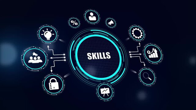 Professional skills development hud animation for human resources planning and corporate talent management visuals