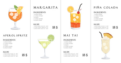 Summer cocktails set. Alcoholic drinks in different glasses. Cocktail menu illustration, stickers © ElenaVector44