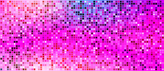 Obraz premium Bright mirrored squares with glowing reflections and shine. Sequin pink disco texture for club, DJ and party backdrops.