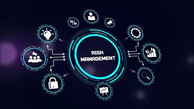 Corporate risk management hud animation for strategic threat mitigation, financial stability planning, and operational security visuals