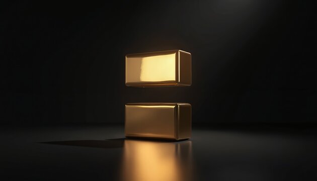 Golden division symbol or colon floats above dark reflective surface. Precision calculation concept for finance, math, science or business data analysis. Abstract symbol of separation or contrast.