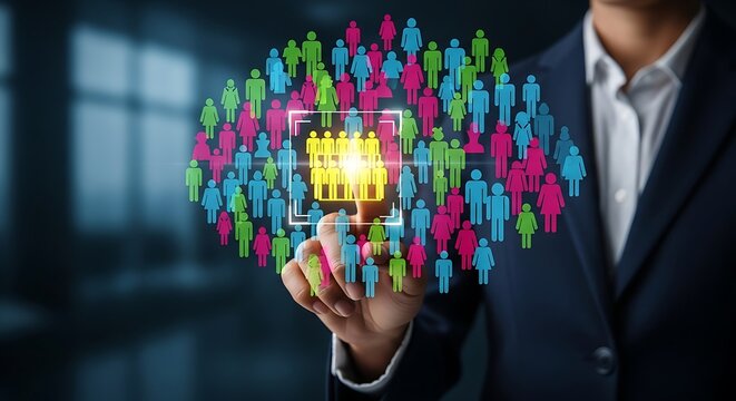 Marketing data analysis system highlighting selected customer demographic group within digital audience dataset