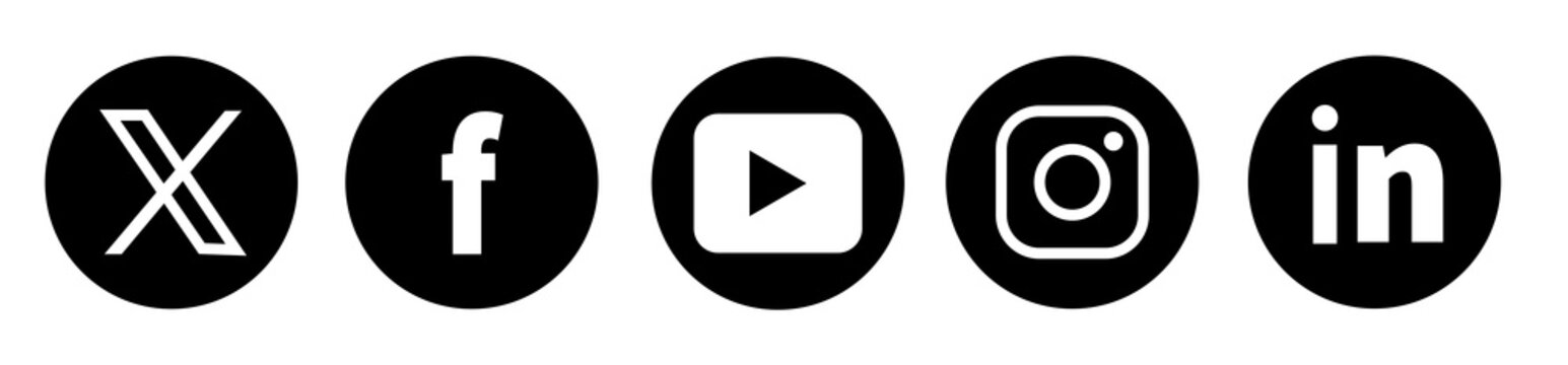 social media follow icons including X, Facebook, YouTube, Instagram, and LinkedIn in a clean black and white flat design.
