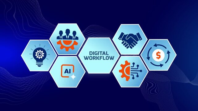 Concept of modern digital workflow video. Animated corporate infographic highlighting digital workflow efficiency and teamwork