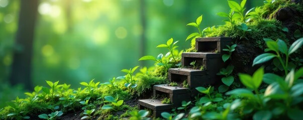A ladder symbolizing career growth surrounded by green plants, representing progress and development in professional life , climb, advancement