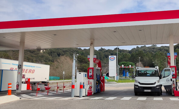 Dresden, Germany - March 11, 2026: View of the Esso gas station.Esso is a trading name for ExxonMobil.American