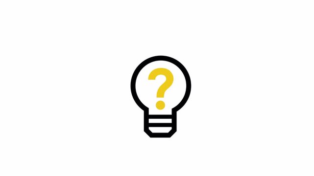 Minimalist light bulb animation with question mark symbol on white background for creative concept