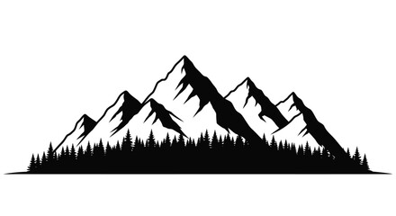 Dramatic mountain range with dense forest a striking black silhouette © MD